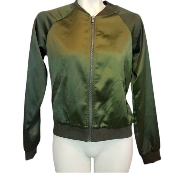 Mural Olive Green Satin Jacket Size Small - Picture 1 of 6